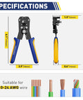 Diagram of Self Adjusting Wire Stripper And Cutter 2 In 1 Heavy Duty Automatic Wire Stripping Tool for 10-24 AWG cables.