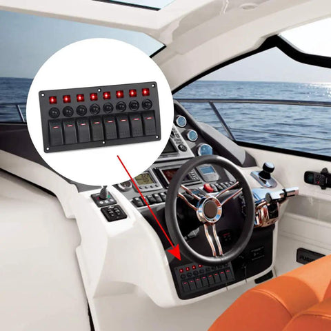 8 Gang Toggle Rocker Switch Panel With Circuit Breaker And Red LED Indicator for dash mounting in yacht interior console