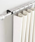 Heavy Duty Adjustable Curtain Rod Brackets, 3 Pack Wall Mount Supports For 1 Inch Rods, Rust Resistant Black Iron Drapery Hardware, close-up of white curtains.