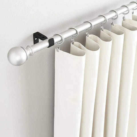 Heavy Duty Adjustable Curtain Rod Brackets, 3 Pack Wall Mount Supports For 1 Inch Rods, Rust Resistant Black Iron Drapery Hardware, close-up of white curtains.