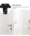 Close-up of Six Inch T Shape Beefy Rustproof Iron Light Duty Shed Hinge Set on a white door, highlighting fine details.
