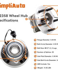 Specifications for Pair Of Rear Wheel Hub Bearing Assembly 512358 For Chevy Captiva Sport 2012 To 2015 Equinox 2007 To 2009