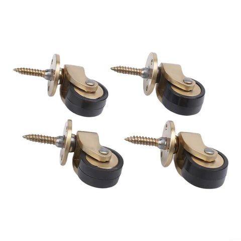 360° Silent Brass Furniture Casters 4-Pack Wheels 360° Silent with brass and black wheels, installed screws visible.