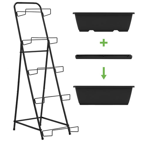Five Tier Vertical Raised Garden Bed Planter Box With Drainage Holes Heavy Duty Metal Frame For Indoor Outdoor Use Must Have Space Saving Design For Herbs Flowers Vegetables And Other Plants Black