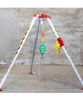 Heavy Duty Confined Space Tripod Rescue Kit With Fall Protection And Industrial Lifting System, aluminum frame with winch and pulley.