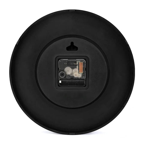 Back view of the Dead Quiet Sweep Wall Clock, revealing battery compartment and quiet sweep mechanism for non ticking design.
