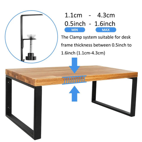Clamp system detail for Under Desk Cable Management Tray Set No Drill Wire Organizer For Office And Home Standing Desk Black 2 Pack