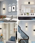 Modern Black LED Bathroom Vanity Light Fixture Wall Sconce 24 Inch 20W 4000K Soft White displayed in various rooms.