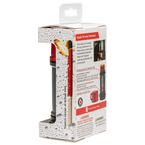 Product packaging of Typhoon Match Kit Holds 15 Waterproof Matches Floats Keeps Them Dry Protects Strike Pad Reusable And Durable
