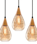 Three Pack Teardrop Glass Pendant Lights with Adjustable Nylon Core Cables Contemporary Ceiling Fixtures for Kitchen Island Dining Room and Work Area Bulb Not Included