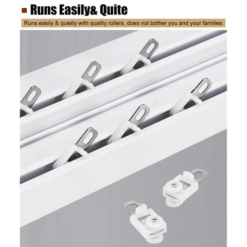 High Quality Two Layer Sliding Barn Door Track With Curtain Valance Wall Or Ceiling Mount Heavy Duty Double Roller System close-up of dual rollers