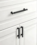 5 Pack Matte Black Cabinet Pulls With 3-Inch Center Hole, Durable Zinc Alloy Handles on white cabinet doors