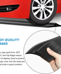 Close-up of Universal Garage Door Threshold Seal Strip Kit 20ft, Bottom Waterproof Rubber Weather Stripping Replacement, black with dual adhesives, installed beneath a car.