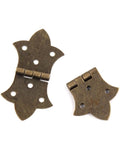 Antique Bronze Butterfly Hinges 4 Pack For Small Cabinets And Jewelry Boxes shown in two-piece design on white background.