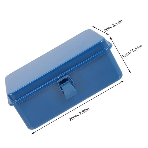Heavy Duty Metal Tool Box Portable Mechanic Storage Chest For Car Trunk Workbench Organizer Built Tough, blue toolbox with dimensions.