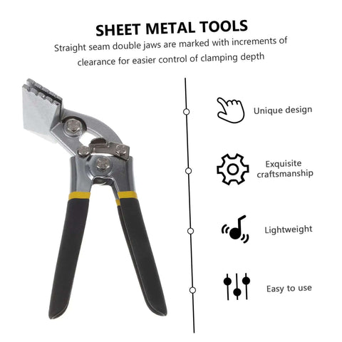 Manual Metal Bender Tool For Bending And Flattening Sheet Metal With Straight Jaw Hand Seamer Grip displayed vertically