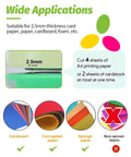 Infographic of 1 Inch Oval Lever Punch For Scrapbooking And Card Making showing material compatibility and cutting thickness.