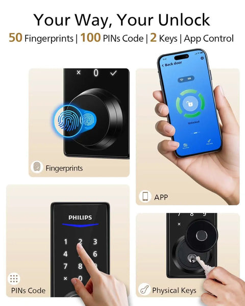 Fingerprint Smart Lock With Keyless Entry For Front Door Auto Locking Deadbolt PIN Pad And App Control Long Battery Life