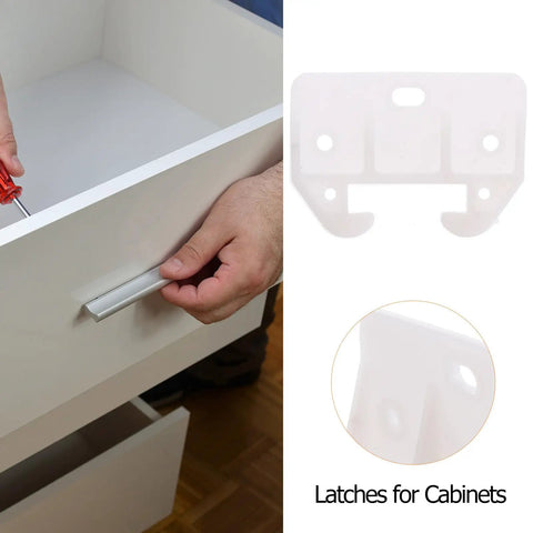 White Plastic Drawer Track Guides and Slides Replacement Kit 10 Pcs Easy Install shown installed on a white drawer