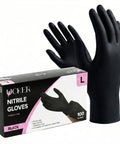 Badass 6 Mil Black Nitrile Gloves, Tough As Nails Heavy Duty Disposable Work Gloves With Unbeatable Textured Grip For Auto Shop Grinds And Weekend Projects, Powder And Latex Free, Case Of 100 showcasing a box and two gloves.