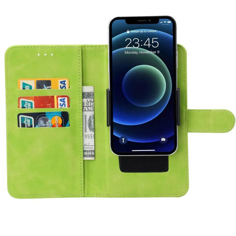 Premium Tough Case For Danew Trace TOne Plus Four HD Film Protectors Green-FG Fits 5.5 Inch displaying credit card slots and cash.