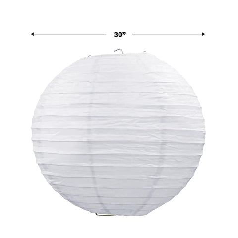 Two Jumbo White Paper Lanterns, 30 Inch Diameter, Assembly Required, Durable White Paper With Metal Supports Inside