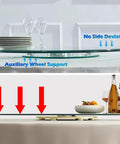 Extra Large Round Glass Lazy Susan Turntable showing auxiliary wheel support and stability for kitchen use.
