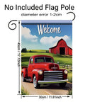 Red Farm Truck Garden Flag 12x18 Inch Double Sided Outdoor Yard Banner Welcome Vintage Pickup With Barn And Countryside Scenery