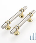 10 Pack Brushed Nickel Cabinet Pulls Barrel Handles 3 Inch Center To Center with gold accents and screws