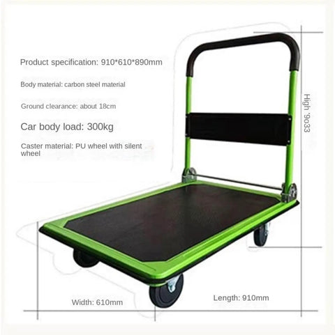 Heavy Duty Platform Truck With Foldable Steel Frame 660Lb Capacity Push Cart For Groceries And Everyday Hauling, 910x610x890mm