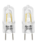 Two Halogen Microwave Oven Light Bulb 120V 50W For GE Over The Range Hood, shown with G8 bi-pin base for easy DIY installation.