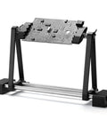 Magnetic Adjustable Circuit Board Holder With 360 Degrees Rotating Clamps, ESD Safe, holding a PCB, black aluminum frame