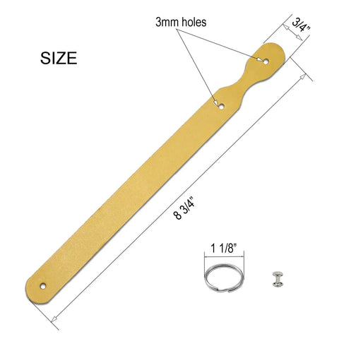 Grab These Straight Up Smooth Vegetable Tanned Leather Keychain Blanks 10 Pack DIY Craft Kit with engraved size and solid rings.