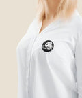There Yet Round Button Badges 1.8 Inch Tinplate Lapel Pins on white shirt.
