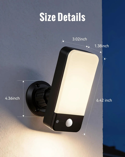 Motion Sensor Outdoor Light With 10000mAh USB C Rechargeable Battery Remote Control 3 Modes 3 Color Temperatures size details