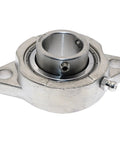 Stainless Steel One Inch Deep Groove Ball Bearing With Two Bolt Flange Housing And Setscrew Locking For Heavy Duty Work And Solid Reliability For Long Term Rotation Applications For Most Machines mounted bearing assembly