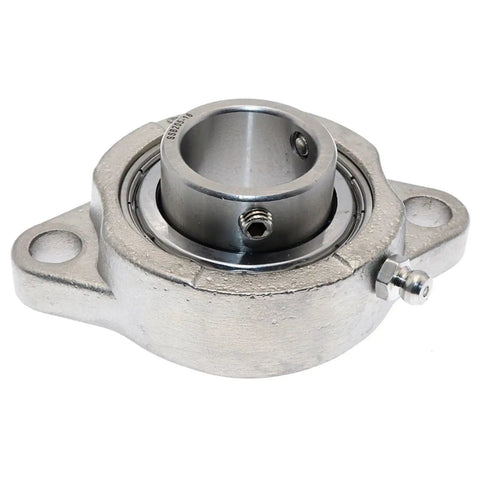 Stainless Steel One Inch Deep Groove Ball Bearing With Two Bolt Flange Housing And Setscrew Locking For Heavy Duty Work And Solid Reliability For Long Term Rotation Applications For Most Machines mounted bearing assembly
