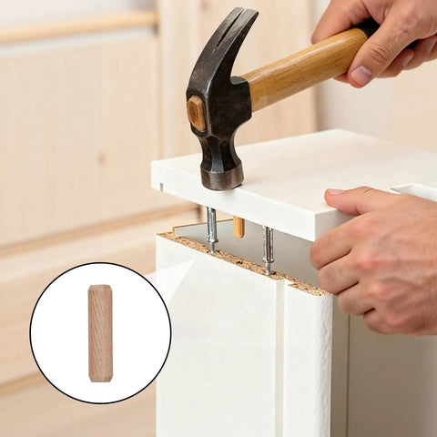 Big Pack Of 225 Dope Wood Dowels Kit In 1/4 5/16 3/8 Inch Eight Sizes showing person assembling furniture using wooden dowels