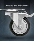 Rock Solid Heavy Duty 4 Inch Swivel Caster With Locking Brake For T Slot Aluminum Extrusions, showing 4" wheel diameter.