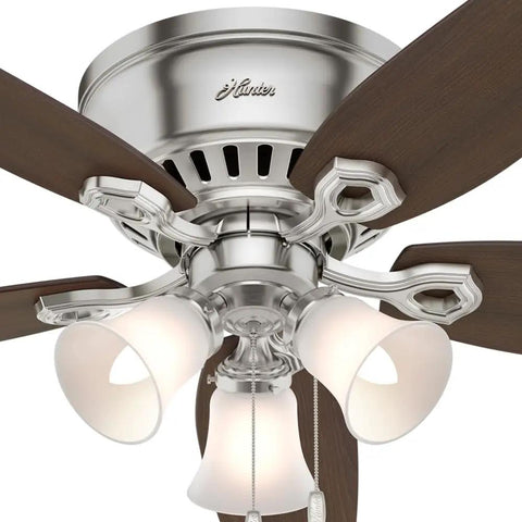 52 Inch Indoor Ceiling Fan with LED Lights for Cozy Bedroom Living Room or Kitchen Low Profile Flush Mount No Remote Five Blades Brushed Nickel Finish