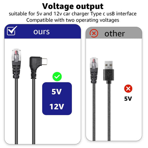 Comparison of USB C To RJ11 Power Cord For Radar Detectors And Car Chargers with 5V and 12V voltage options