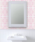 Rock Solid Abstract Wallpaper with Faux Acid Pattern designed for Busy Homes and Shops PVC Free Heavy Duty Polyester Face in a bathroom setting.