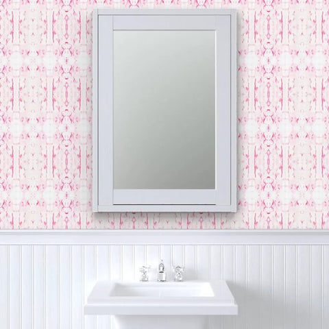 Rock Solid Abstract Wallpaper with Faux Acid Pattern designed for Busy Homes and Shops PVC Free Heavy Duty Polyester Face in a bathroom setting.