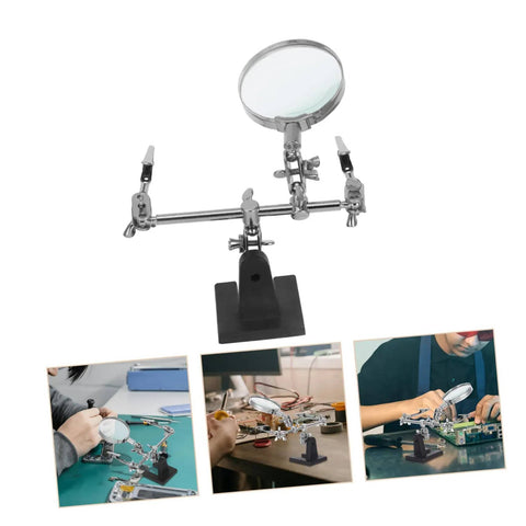 Pro Grade Repair Clip Magnifying Mirror And PCB Holder For Soldering Station showcasing setup with flexible clamps and magnifier