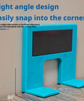 Right angle design corner alignment tool for cabinet installation, blue with black magnetic strip for easy corner fit.