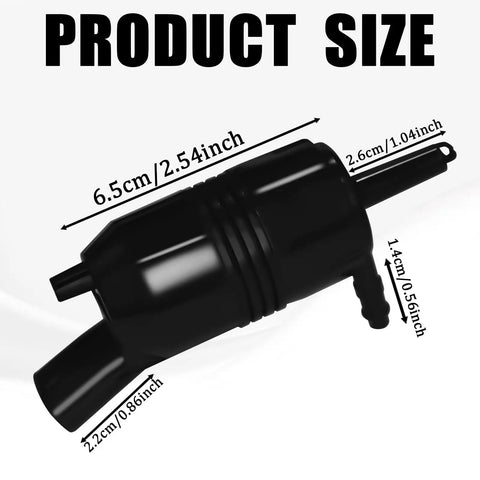 Top Shelf Windshield Washer Pump With Heavy Duty Grommet Ready To Go Direct Fit Replacement For Chevrolet Gmc Buick Cadillac Pontiac Cars And Trucks Runs Like A Charm Every Single Day size image showing dimensions and black design.
