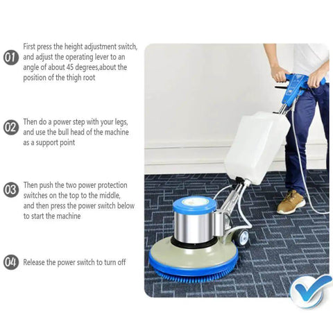 Man operating Pro Grade 17 Inch Floor Polisher With 175 RPM 1100W Copper Motor Heavy Duty Floor Buffer Scrubber on carpet