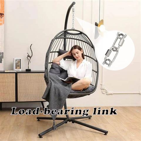 Person relaxing in a chair with inset image of Twenty Pcs One Eighth Inch Quick Links 304 Stainless Steel Oval Threaded D Shape Repair Chain.