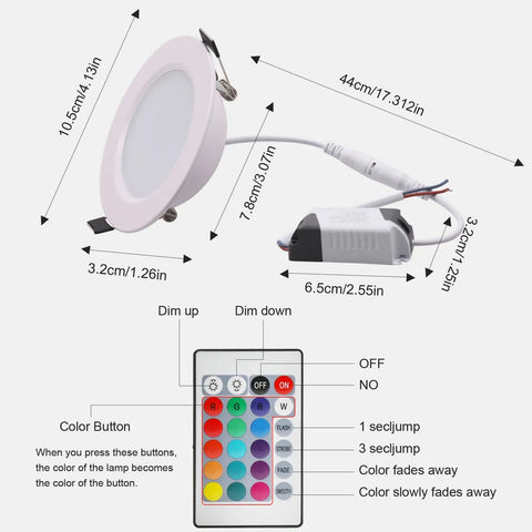 LED Recessed Ceiling Light 3In 4In 5W RGB Dimmable Downlight With Color Changing Mood Lighting Retrofit Can Lights IR Remote