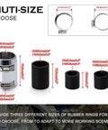 Diagram showing multi-size options for 24 Inch Stainless Steel Radiator Flexible Coolant Water Hose Kit with Cap Clamp in Silver
